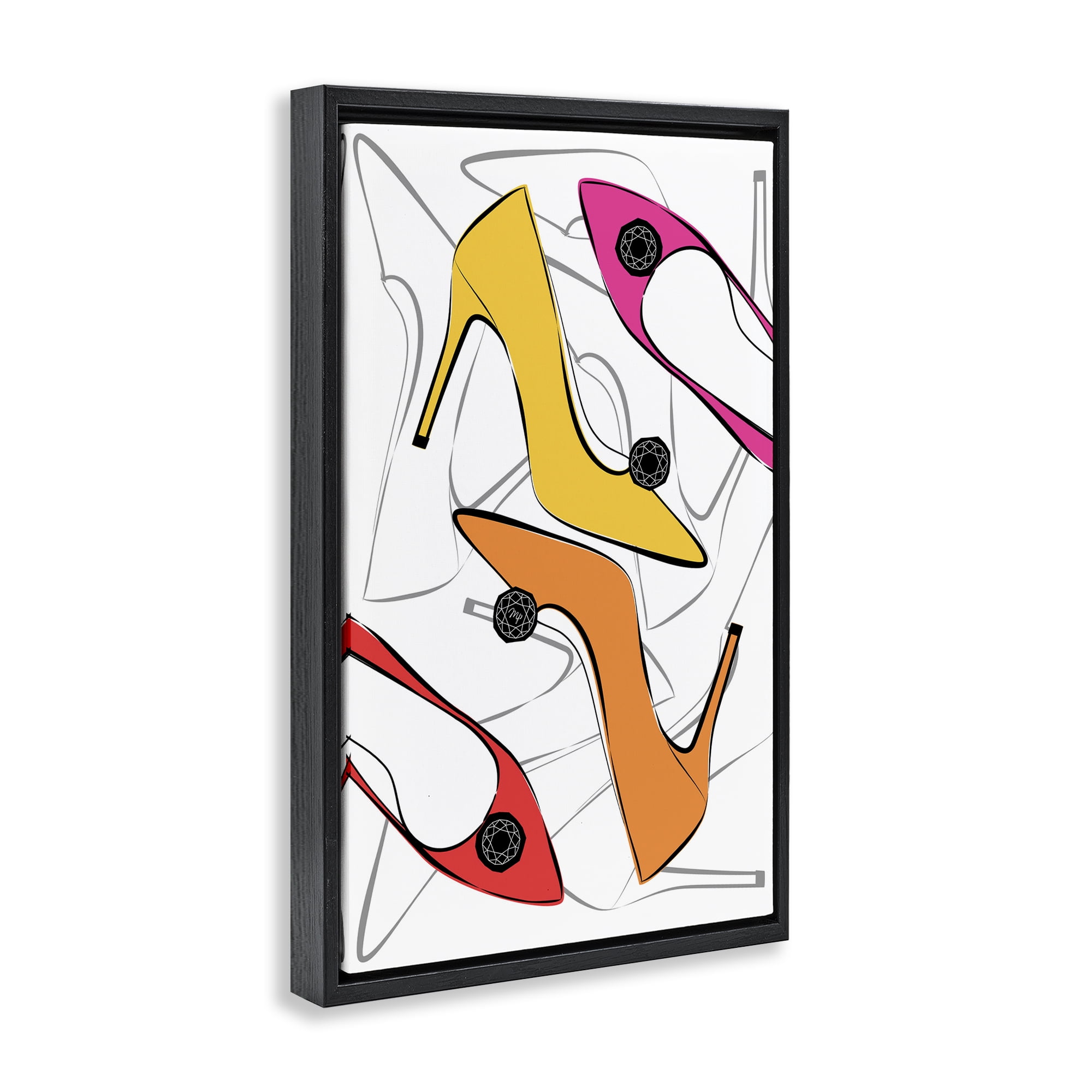 Stupell Industries Bright Happy Heels Beauty & Fashion Painting Black Floater Framed Art Print Wall Art, 17 x 25