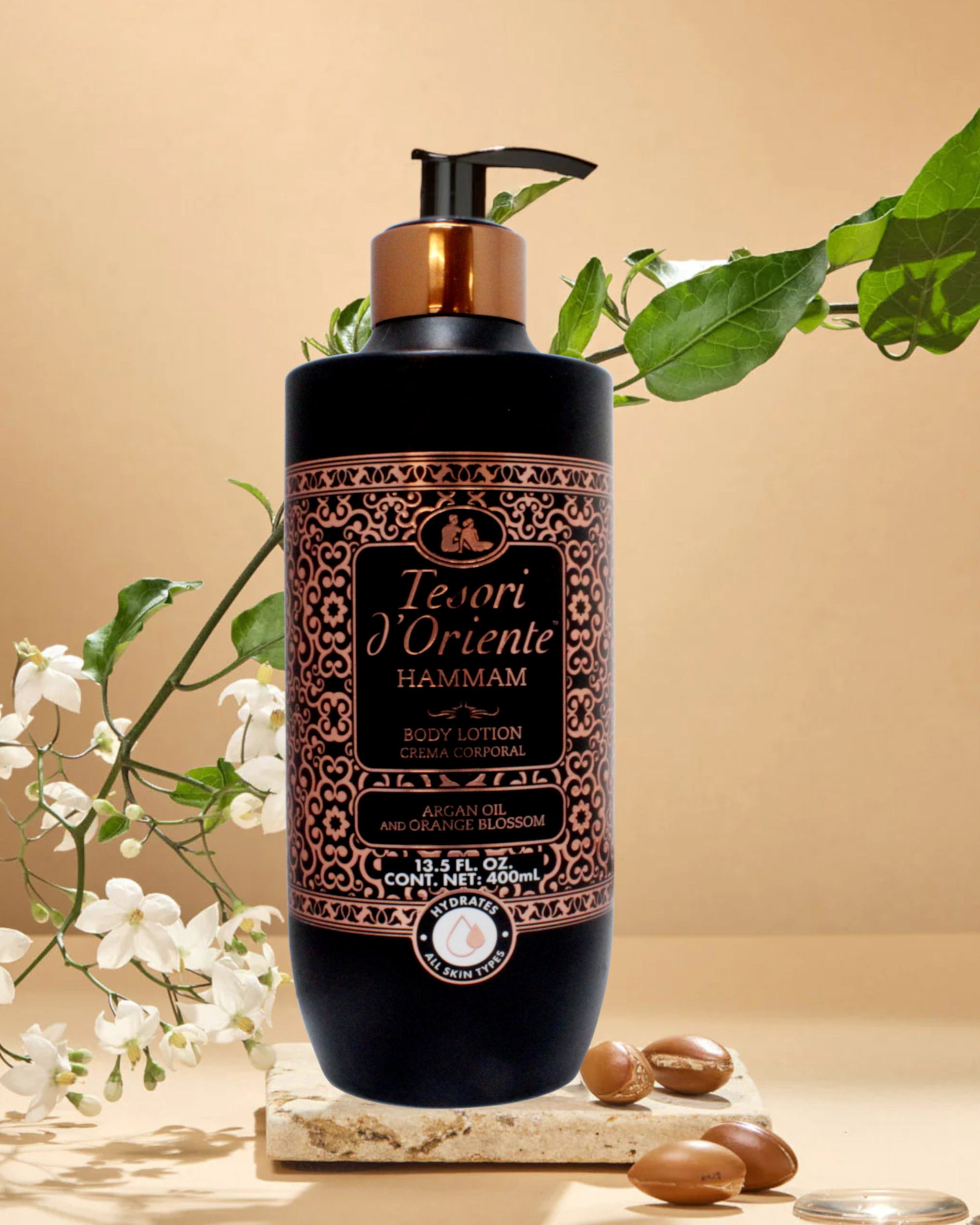 Tesori d’Oriente Hammam Body Lotion with Argan Oil and Orange Blossom, Fast-Absorbing Cream for All Skin Types, 13.5 FL OZ - 3 Pack