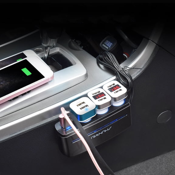 VBODN Portable Phone Charger, USB Fast Charging QC3.0 Car Charger 120W Car One-point Three Vehicle Charger Independent Button Control 12V24V Model Universal With LED Ambient Light