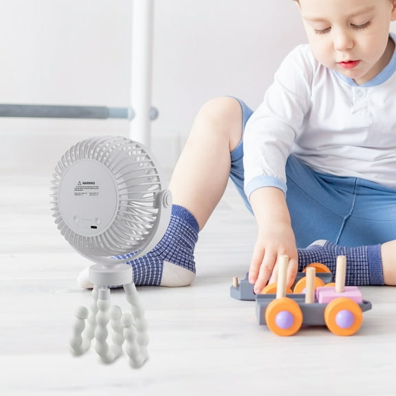 Baby Stroller Fan with LED Light 720° Adjustable Mini Handheld Fan 4 Speeds Stroller Cooling Fan Low Noise Portable Stroller Fan Small USB Personal Fan with Flexible Tripod Clip for Crib Home