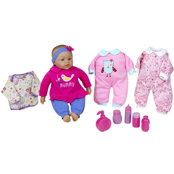 Lissi: 15" Talking Baby Doll Lucy Set - Pink & Blue - I Love You Mummy Shirt, 3 Extra Outfits, 6 Interactive Sounds, Toy Accessories, Kids-Toddlers 2 