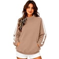 thumbnail image 4 of BODOAO Womens Mock Neck Sweatshirt Long Sleeve Pullover with Contrast Sleeve Stripes and Kangaroo Pocket Relaxed Fit Casual Sporty Top for Fall Winter Outfits Khaki 2XL, 4 of 6