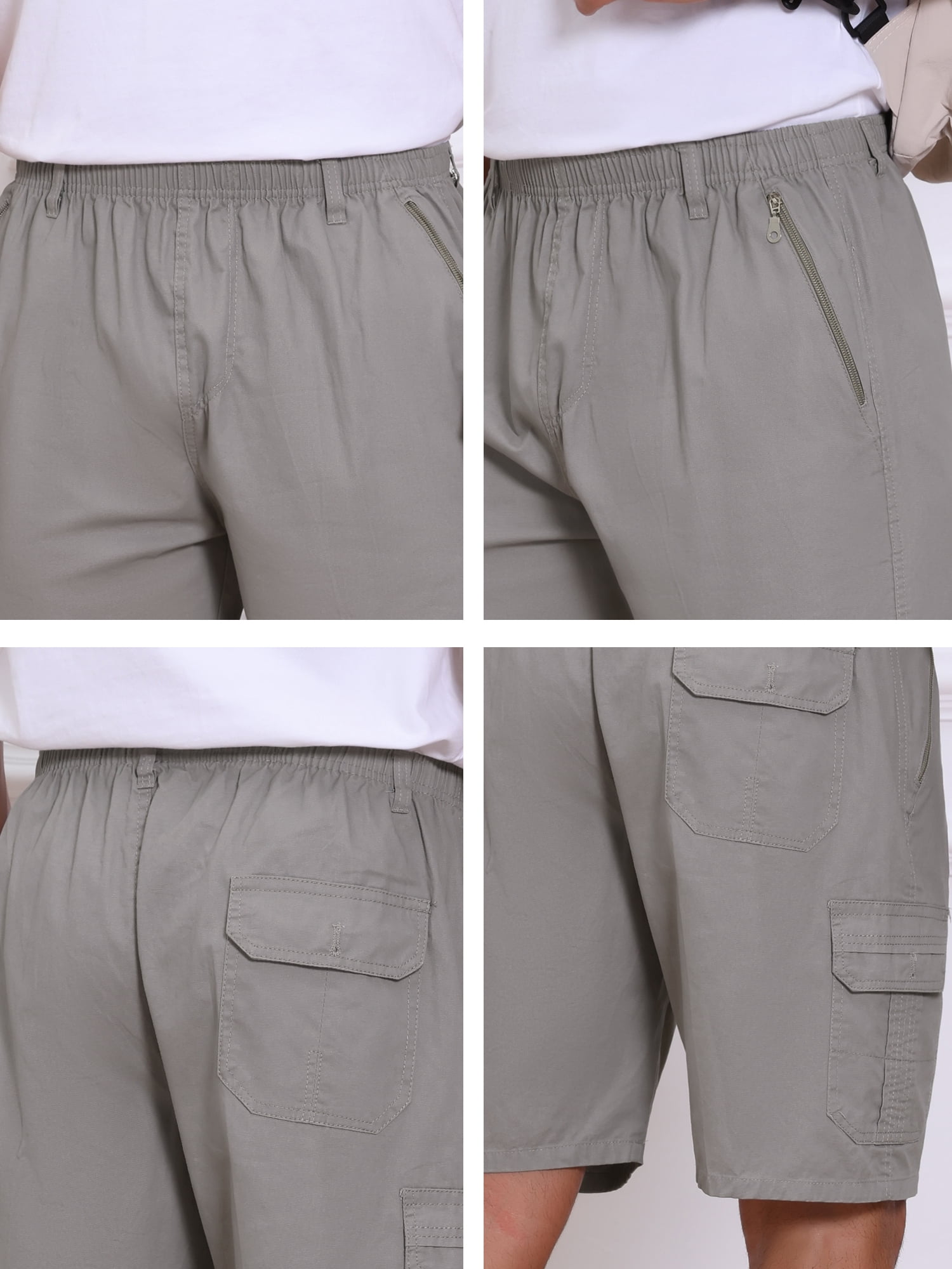 DARING DIVA Men's Cargo Shorts Cotton Zipper Pockets Hiking Short Pants 36 Light Gray