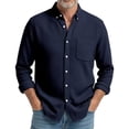 thumbnail image 2 of Men's Casual Long Sleeve Waffle Knit Button Down Solid Color Pocket Shirt for Spring Fall Casual Style,Navy,M, 2 of 4
