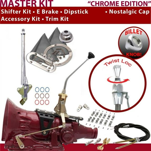 American Shifter 4L60E Shifter Kit Chrome 10 in. E Brake Cable Clamp Clevis Trim Kit Dipstick for EF331