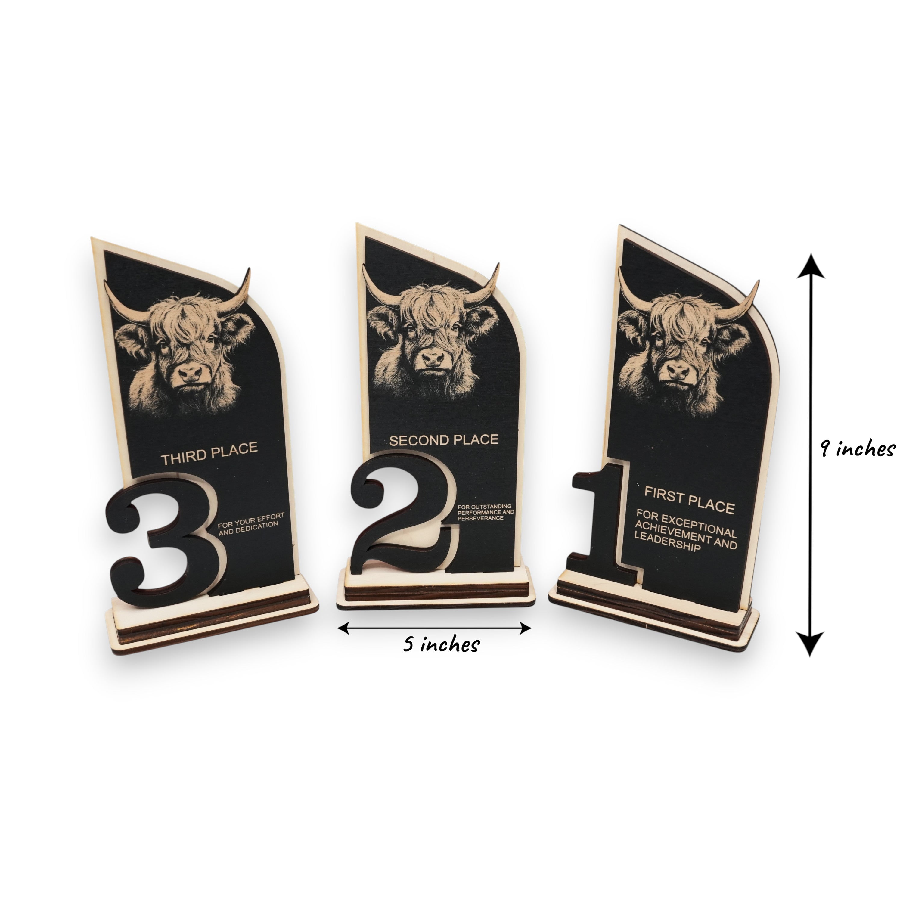 Trophy Award - CUSTOM - Highland Cow - 1st 2nd 3rd Place - 9x5 Inches