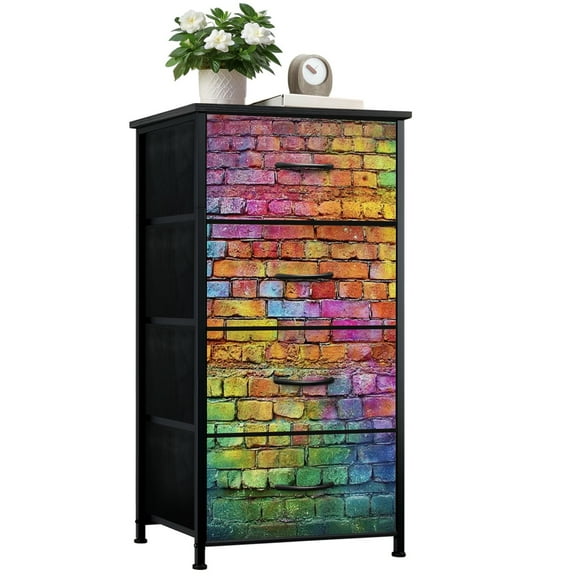 Dresser for Bedroom with 4 Storage Drawers Color brick wall multi colored masonry Dressers Chest of Drawers Steel Framed Fabric Closet Organizers for Entryway Dorm