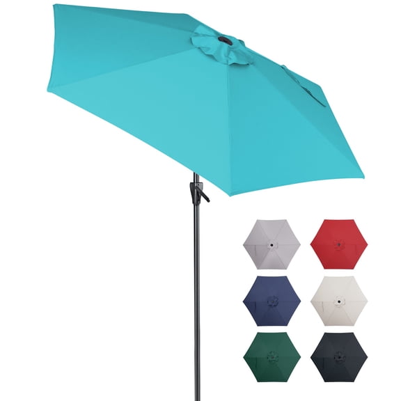 Tempera 7.5 ft Patio Market Outdoor Table Umbrella with Push Button Tilt and Crank Lift, Sturdy Pole & Fade Resistant Canopy, Easy to Set - Turquoise