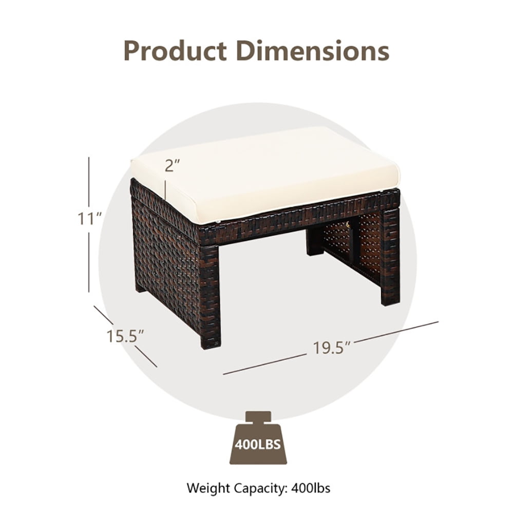 Aimee Lii 2 Pieces Patio Rattan Ottomans with Soft Cushion for Patio and Garden, Outdoor Patio Furniture Set, White