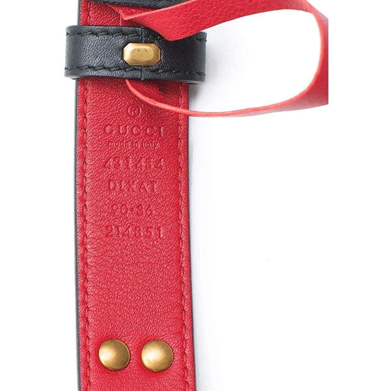 Gucci Studded leather belt metal bow hibiscus red black Belt  display picture 2