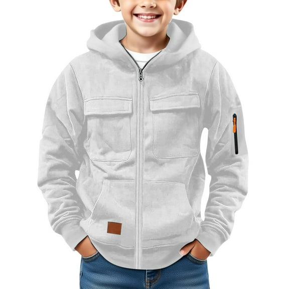 Mercatoo Full Zip Tactica1 Hoodies for Boys Cargo Long Sleeve Hooded Sweatshirt with Pockets Teen Casual Fall Winter Pullover