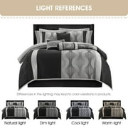 Lanco Elegant Black and Silver Comforter Set, 15 Piece Room-in-A-Bag, Queen Size , Striped Jacquard Bedding Set, All Season, Matching Decorative Pillows, Pillow Sham , Curtains