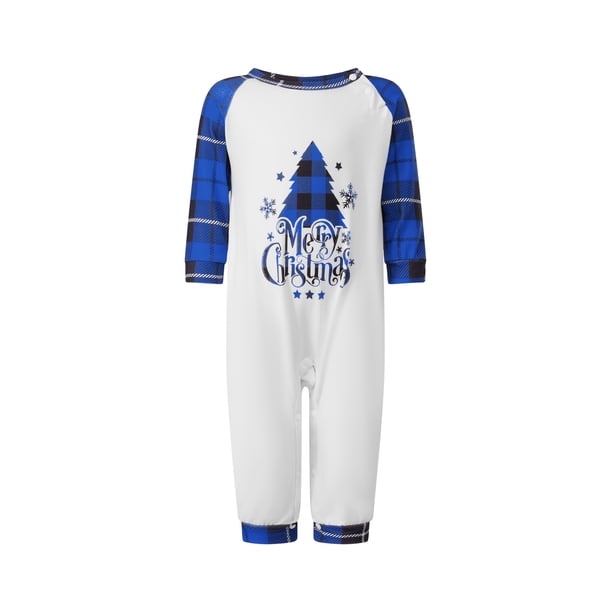 Conjunto de pijamas familiares a juego: tops de manga larga con estampado de árbol de Navidad y pantalones a cuadros (2 piezas). Pijama familiar.