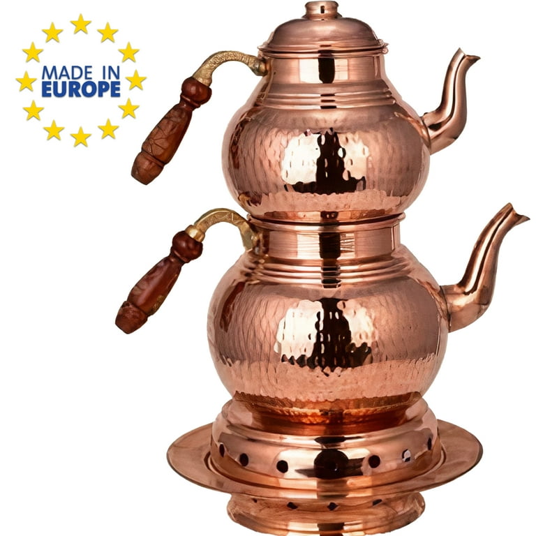 Traditional Turkish Copper Teapot With Wooden Handle, Copper