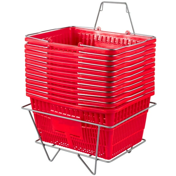 VEVOR Shopping Basket Store Baskets 21L Capacity 16.9"L with Handle 12Pcs Red