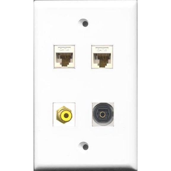 RiteAV 1 Port RCA Yellow and 1 Port Toslink 2 Port Cat6 Ethernet White Wall Plate