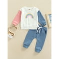 thumbnail image 3 of Toddler Baby Girl Clothes Infant Fall Long Sleeve Rainbow Print Sweatshirt Sweater Top + Casual Pants Set, 3 of 10