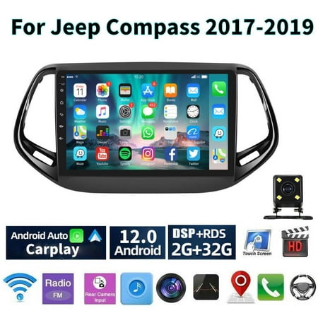 Car Radio Stereo for Jeep Compass 2017-2019, 10.1" Touchscreen Android 12 System Support Carplay Android Auto Navigation Bluetooth Radio Video Mirror Link Steering Wheel Control Camera 2G+32G,Black