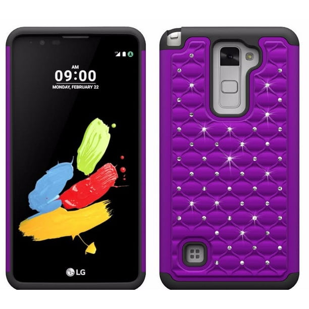 LG Stylo 2 Case, LG Stylo 2 V Diamond Rhinestone Dual Layered Slim Hybrid Case Purple/Black