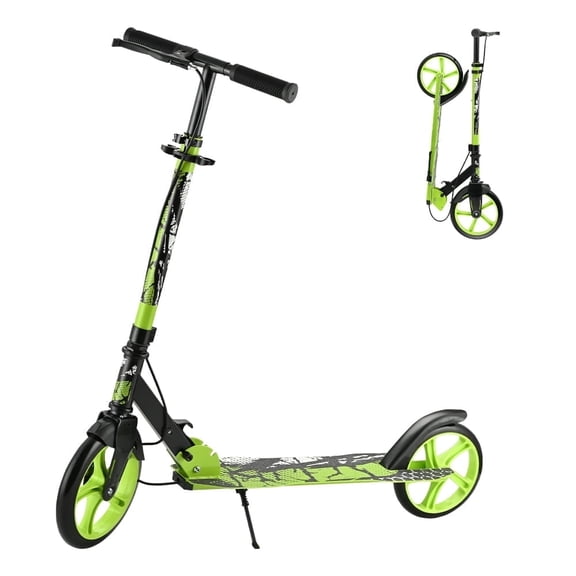 Wheelive Kick Scooter for Ages 6 , Foldable 3-Level Adjustable Scooter for Kids, Teens & Adults, 9-Inch Big Wheels, Max Load 220 lbs, with Kickstand, Green
