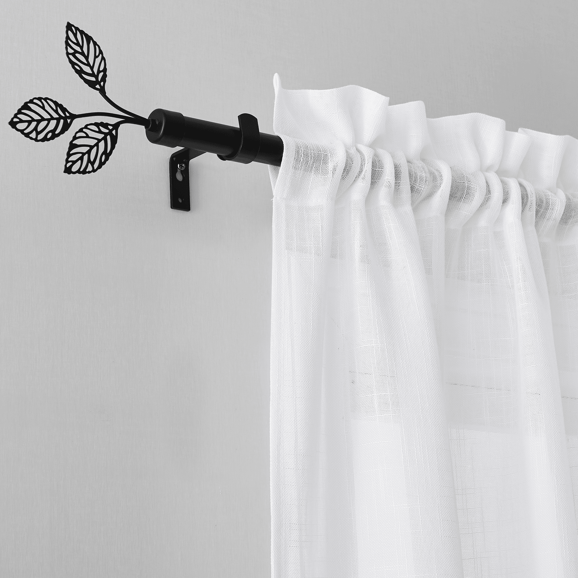 NICETOWN Black Curtain Rod for Windows, 1" Diameter with Leaf Finials, Adjustable Brackets Curtain Rod 72-144 inch for Bedroom Living Room, Matte Black, Set of 1