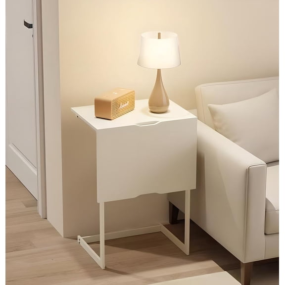 Canming Multi-Functional White Dual-Use Side Table | Modern Minimalist Accent Table | Foldable Portable Bedside & Coffee Table