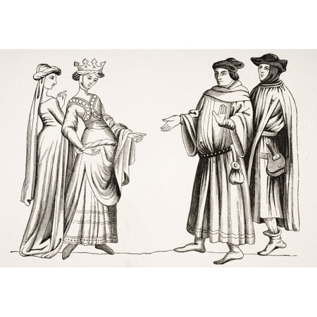 Posterazzi DPI1857847LARGE Noble Lady & Maid of Honour & Two Burgesses with Hoods From Miniature in Merveilles Du Monde Poster Print Large – 34 x 24