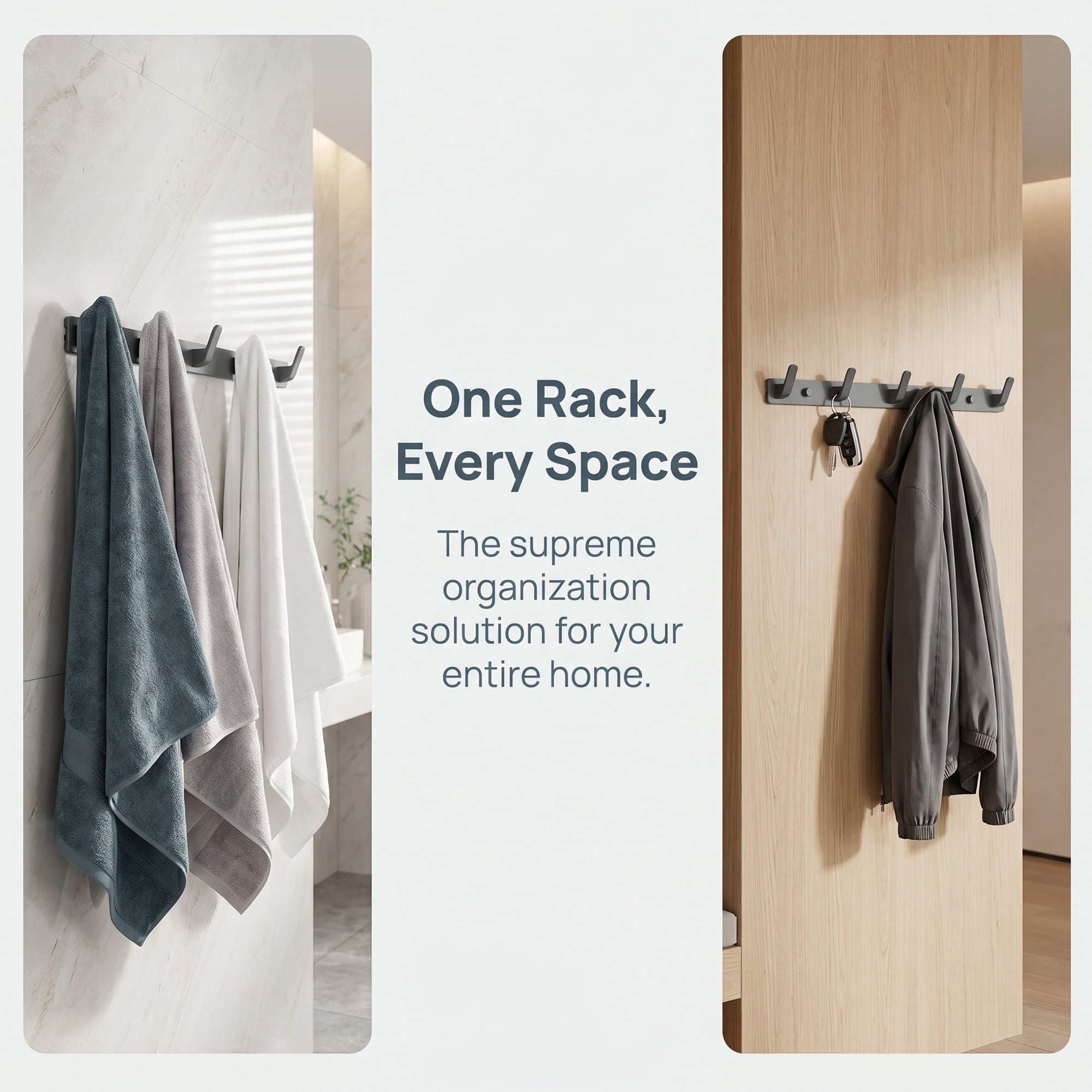 Unique Bargains Coat Rack Wall Mount for Entryway Bathroom Bedroom Gray 5 Hooks