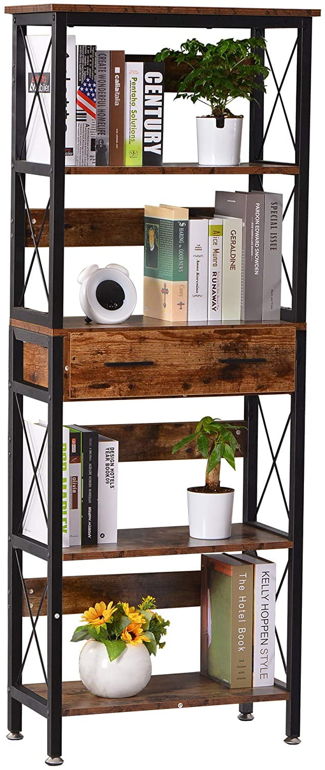 sundale outdoor bar stools on Sundale Outdoor Bookshelf Rack 4 Tier Bookcase Modern Wood Look Storage Organizer Accent Metal Frame Shelf Furniture With Drawer For Home Office Retro Brown Walmart Com Walmart Com