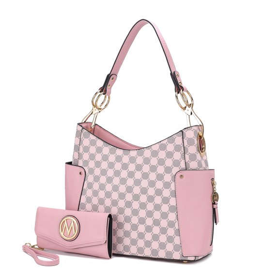 MKF Collection Penelope Vegan Leather Women's Shoulder Bag, Sleek Hobo Purse Handbag & Wristlet Wallet 2 pcs by Mia K - Pink