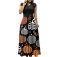 thumbnail image 2 of ICHUANYI Clearance Women's Halloween Print Colorful Long Dress Short Sleeve Print Dresses Beach Casual Maxi Sundress(Orange, L) ICHUANYI WER2023081510532, 2 of 5