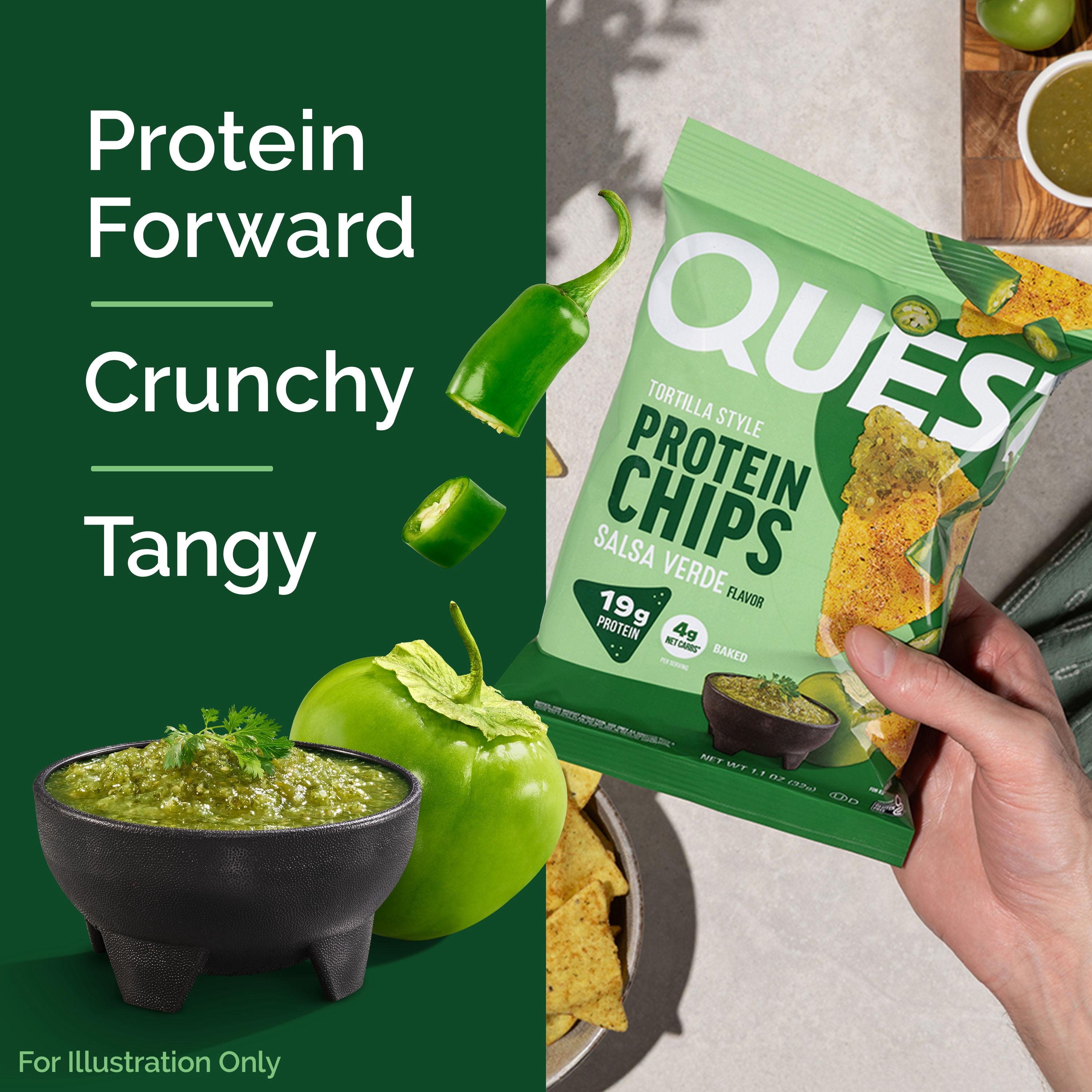 Quest Tortilla Style Protein Chips, Salsa Verde Flavor, 17g Protein, Baked, 4oz