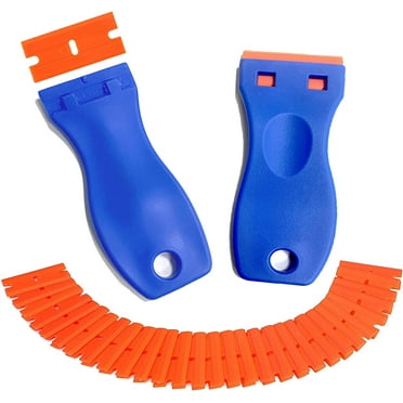 Plastic Blade Scraper, 2PCS Razor Scraper Tool 50PCS Double Edged Blades, Cleaning Scraper Remover for Decals, Stickers, Labels, Caulk, Adhesive, Paint from Car Window and Glass