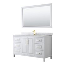 Wyndham Collection Daria 60" Wood & Marble Single Bathroom Vanity in White/Gold