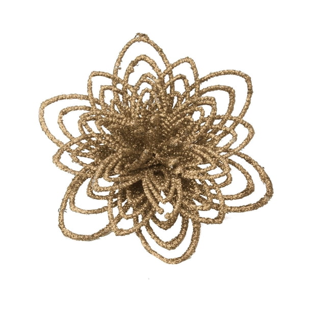 Flores navideñas huecas de polvo dorado Corona navideña de ratán Decoración DIY Flores navideñas Accesorios para árboles de Navidad