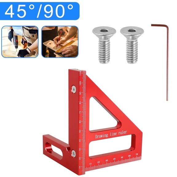 FUYGRCJ Woodworking Angle Ruler Aluminum Alloy 45/90° Miter Triangle Ruler Sturdy Square Protractor Precise Carpenter Measuring Ruler Layout Measuring Tool(Red)
