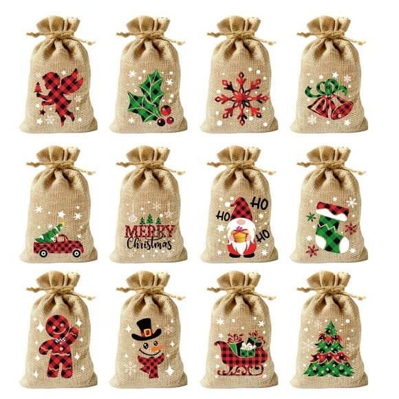 36 bolsas de regalo navideñas de arpillera de KIMOBER con cordón de 10 x 15 cm