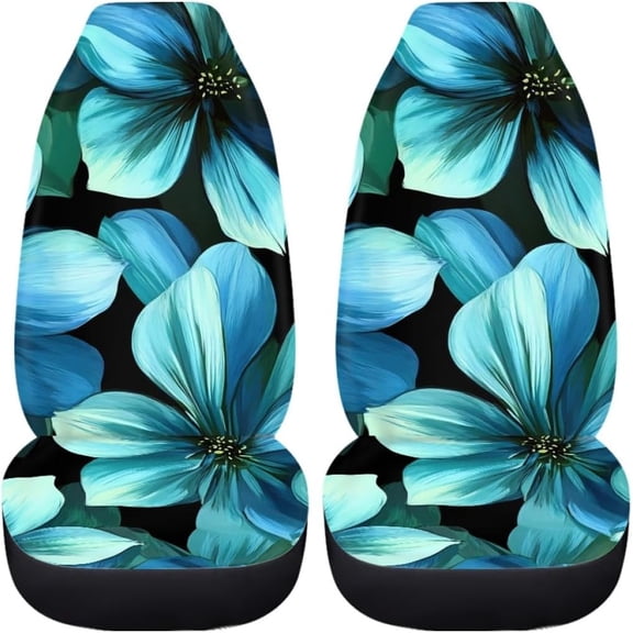 Verolix Mesh Fabric Car Seat Covers for Front Seats, 2-Pack Stretch Fit Auto Seat Protectors, Blue Floral Print Seat Covers for SUV, Truck, Sedan, Van