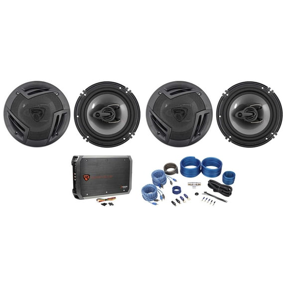 (4) Rockville RV6.3A 6.5" 1500w 3-Way Car Speakers 4-Channel Amplifier Amp Kit