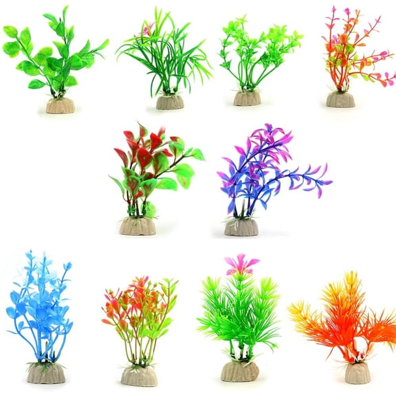 10 Pack Artificial Aquarium Plants, Small Size 4 to 4.5 inch Approximate Height Fish Tank Decorations Home Décor Plastic