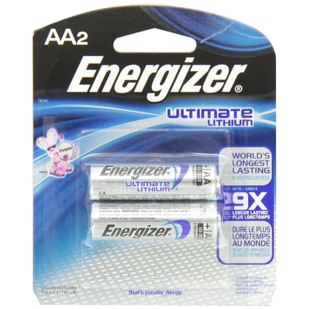 Energizer Ultimate AA Lithium Batteries, 2 pack, 9x Longer Last