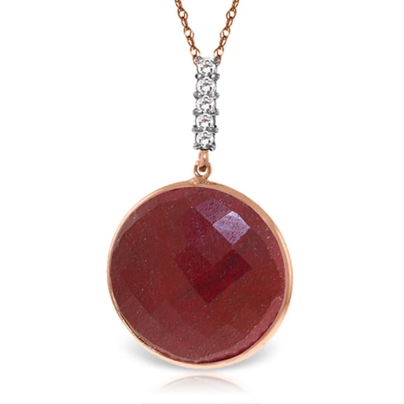 Galaxy Gold 14K Rose Gold Natural Diamonds and Bezel-Set Ruby-Color Corundum Pendant Necklace - July Birthstone - Passion & Protection - 16" to 24" - Fine Jewelry for Women