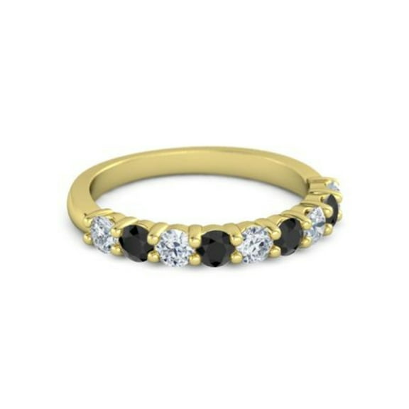 925 Silver Round 2.5MM White Cz Black Spinel Eternity Yellow Plated Ring