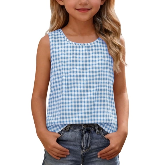 Mifsaly Girls Plaid Tank Tops Toddler Kids Casual Crewneck Sleeveless Blouse Lightweight Breathable Vacation Beach Everyday Summer Outfits