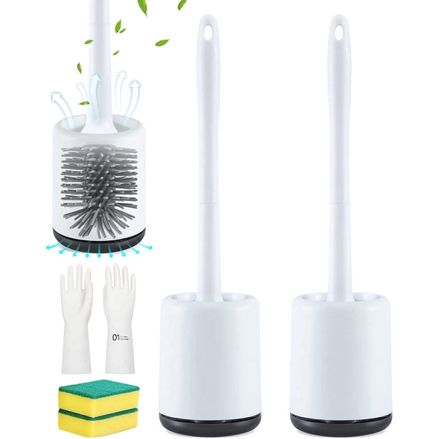 Toilet Brush with Holder for Bathroom, Toilet Bowl Brush and Holder Set, Bathroom Cleaning Silicone toliet Toilet Scrubber Brushes(White)