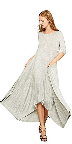 Made in The USA Womens Long Loose Casual Asymmetrical Oversize Handkerchief Hem Jersey Maxi Dress