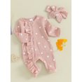 thumbnail image 4 of Elippeo Baby Girls Valentine's Day Jumpsuit 3M 6M Long Sleeve Crew Neck Heart Print Ruffle Zipper Romper with Headband, 4 of 10