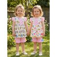 thumbnail image 5 of RUINIXCW Kids Toddler Baby Girl Back to School Outfit Kids Summer Kindergarten Outfits Little Girls First Day of School Outfit Pencil Apple Flying Sleeve Babydoll Shirt Tops and Bow Ruffle Shorts Set, 5 of 9