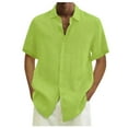 thumbnail image 1 of Designer Spring Summer Men's Casual Cotton Linen Solid Color Short Sleeve Shirts Loose Shirts 3XL, 1 of 4