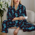 thumbnail image 6 of Honeii Blue Seahorse print Women's Pajama Sets Long Sleeve Button Down Sleepwear Nightwear Soft Pjs Lounge Sets-X-Large, 6 of 7